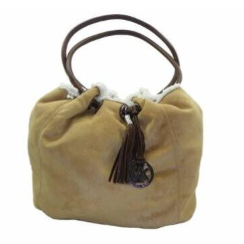 Authentic MICHAEL KORS LIGHTWEIGHT LEATHER+FAUX SHEARLING  TOTE +ZIP POUCH